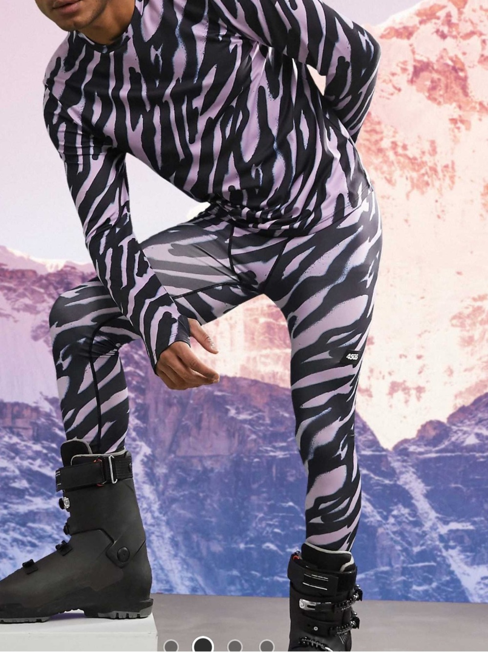 Black and Purple Tiger Striped Base Layer Ski Set
